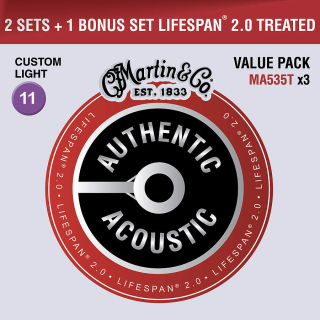 Martin Authentic Lifespan 2.0 92/8 Phosphor Bronze Custom Light - Limited 3 Packs