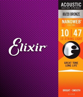 Elixir 11152 Acoustic NanoWeb 80/20 Bronze 12-string Extra Light