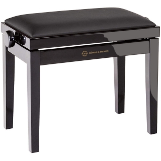 König & Meyer Piano Bench Black Glossy Finish Black Imitation Leather Seat